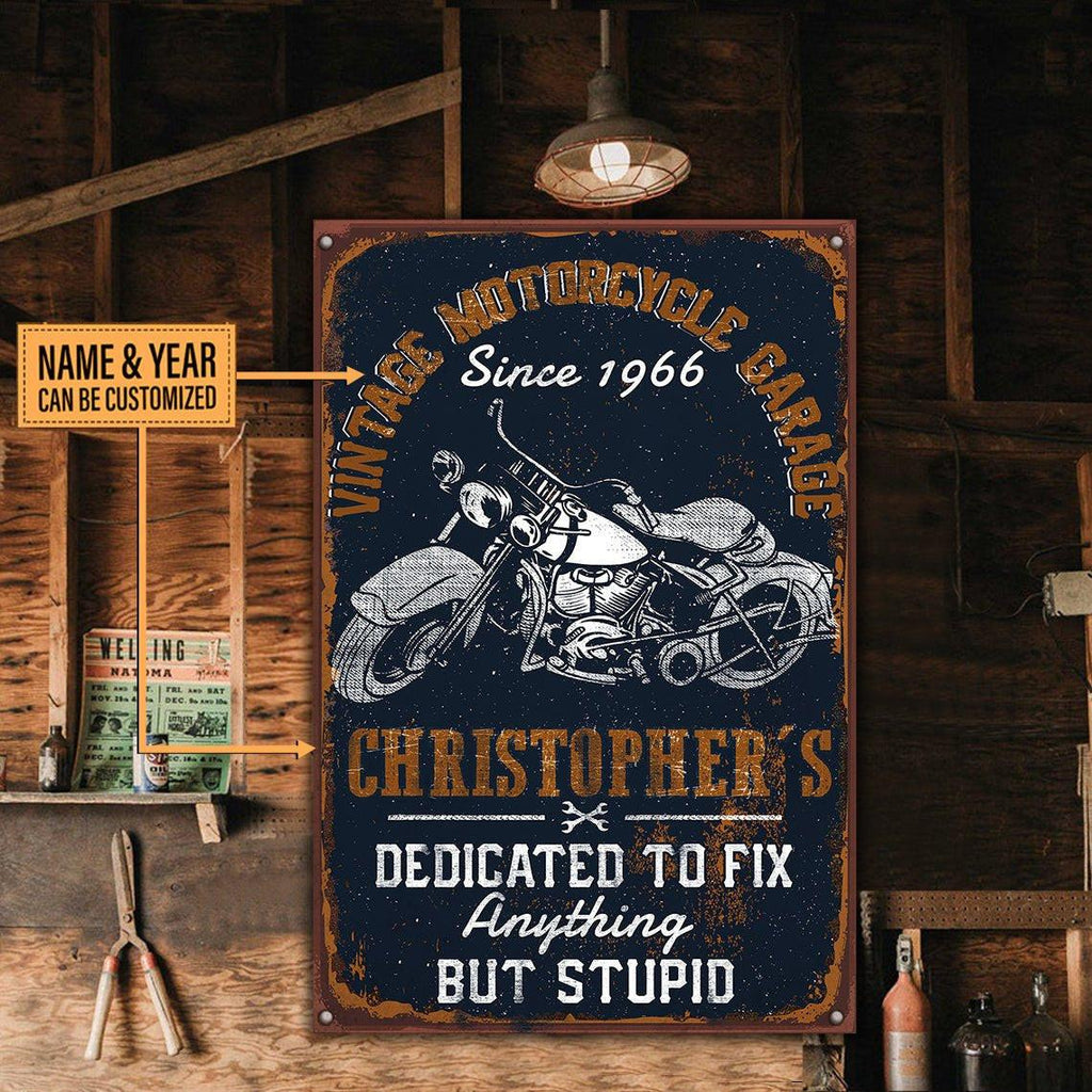 Personalized Vintage Motorcycle Garage Classic Metal Sign.