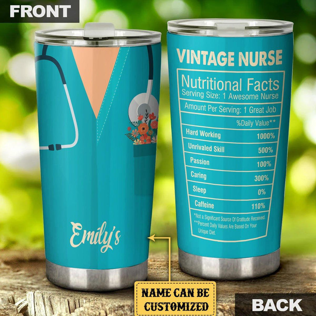 Personalized Vintage Nurse Nutritional Facts Tumbler.
