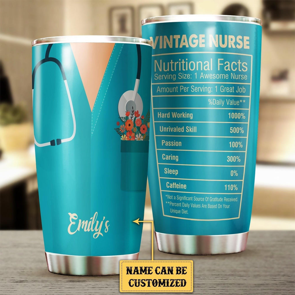 Personalized Vintage Nurse Nutritional Facts Tumbler.