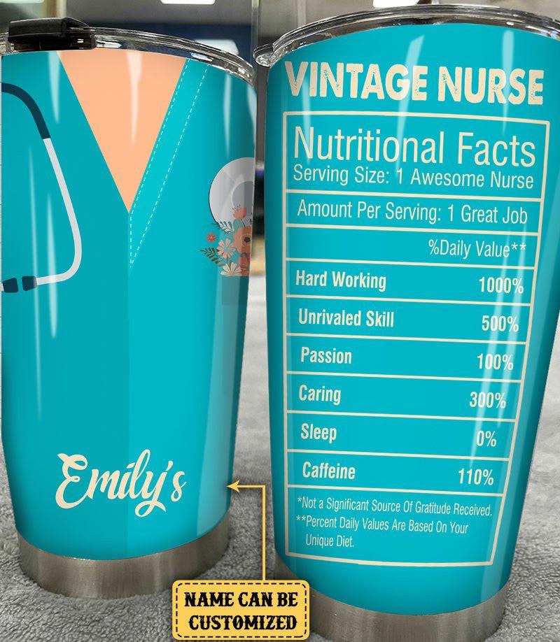 Personalized Vintage Nurse Nutritional Facts Tumbler.