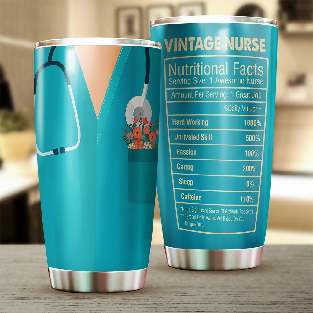 Personalized Vintage Nurse Nutritional Facts Tumbler.