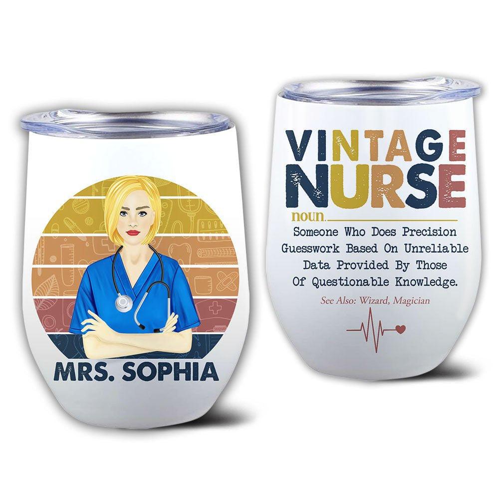 Personalized Vintage Nurse Wine Tumbler.