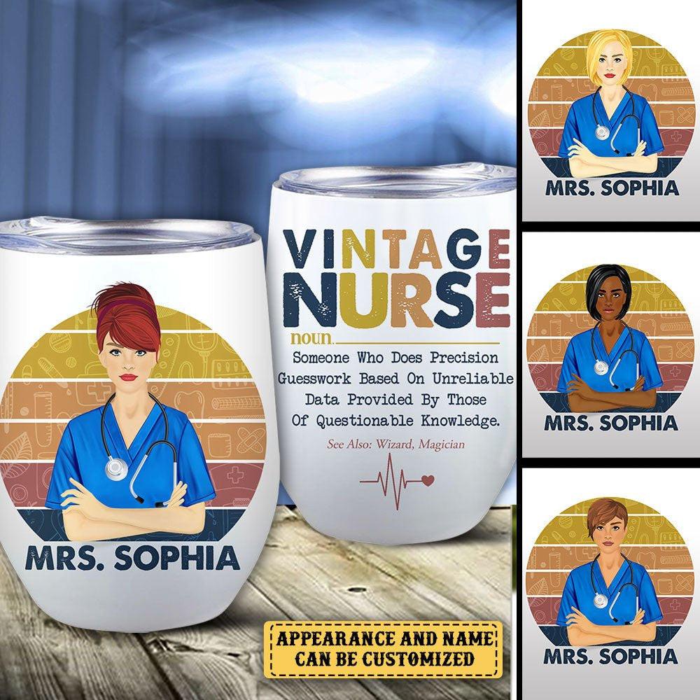 Personalized Vintage Nurse Wine Tumbler.