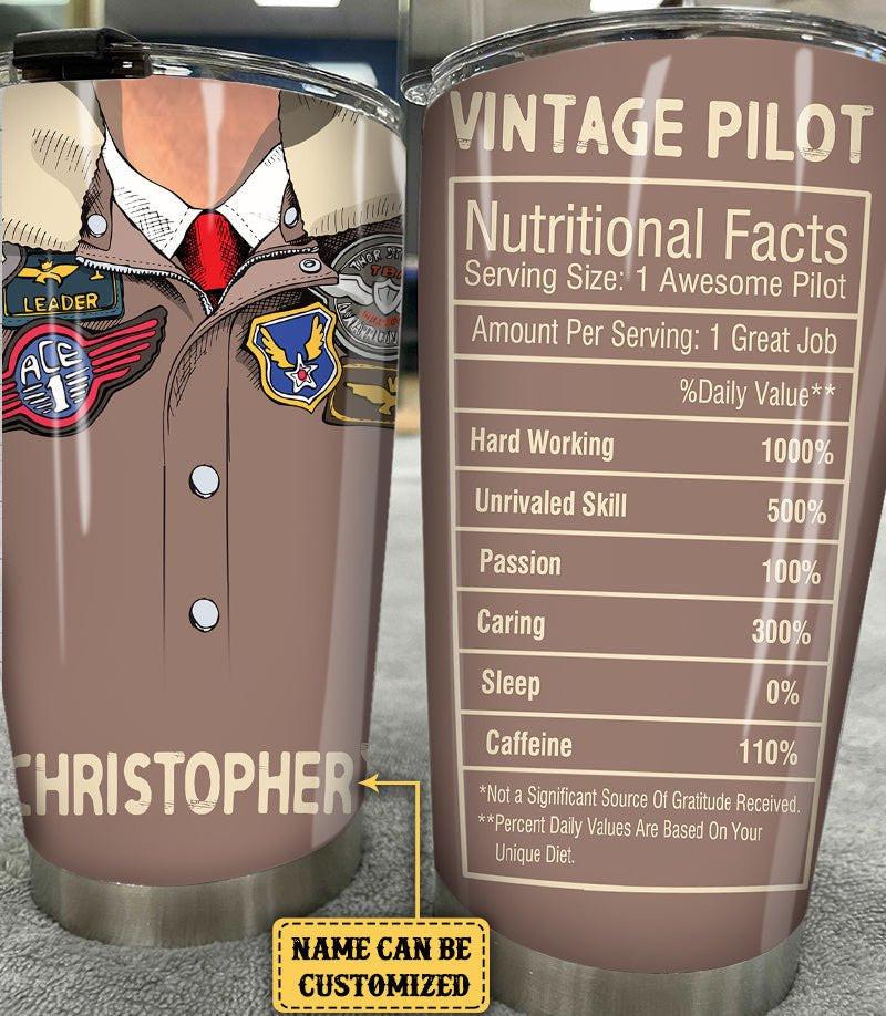Personalized Vintage Pilot Nutritional Facts Tumbler.