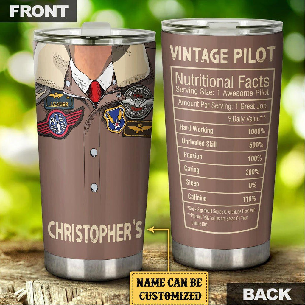 Personalized Vintage Pilot Nutritional Facts Tumbler.