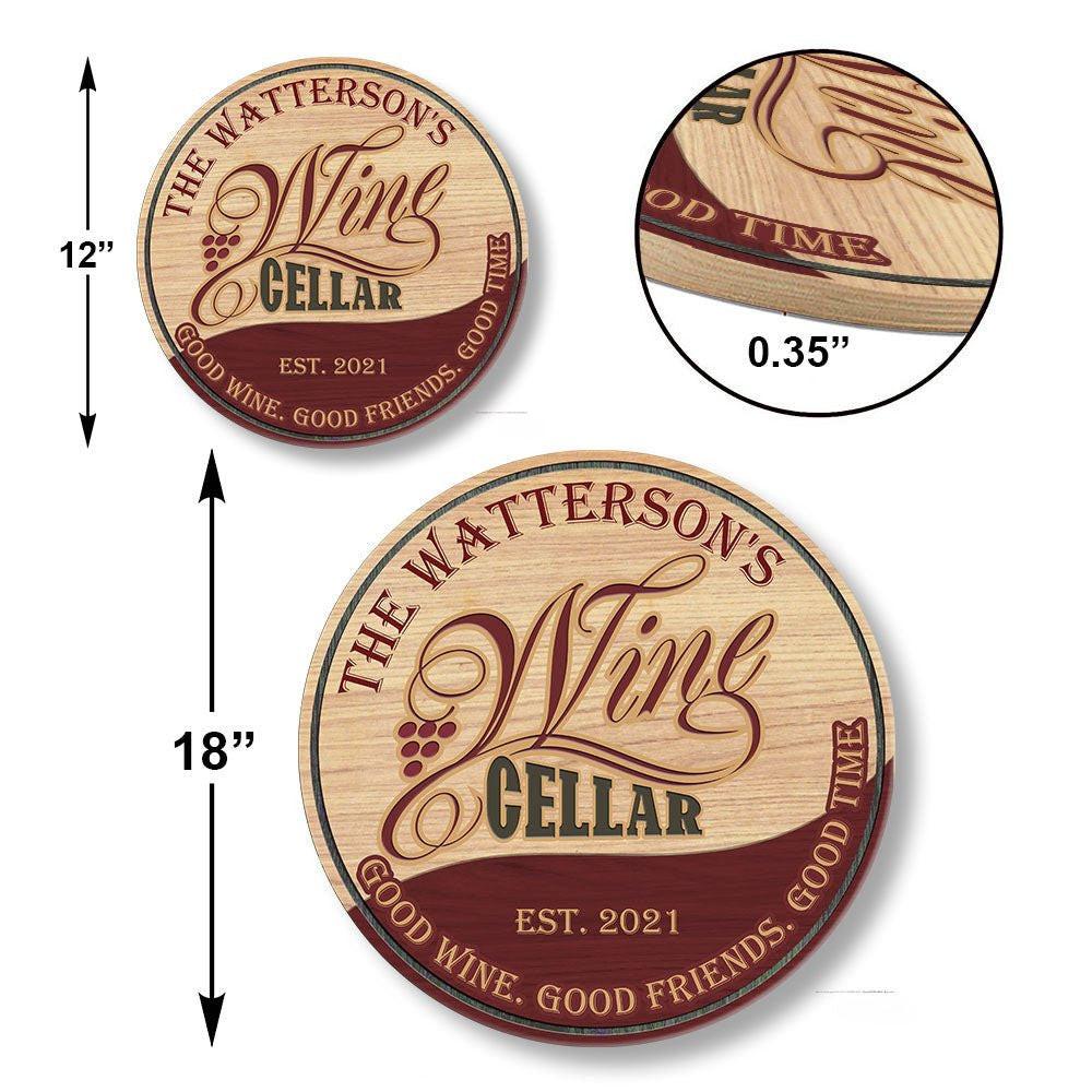 Personalized Wine Cellar Wood Round Sign.