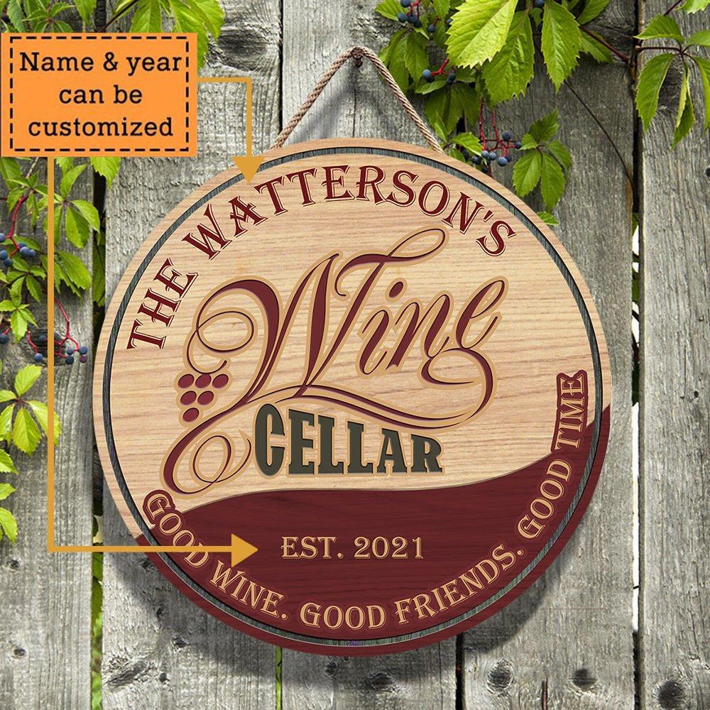 Personalized Wine Cellar Wood Round Sign.