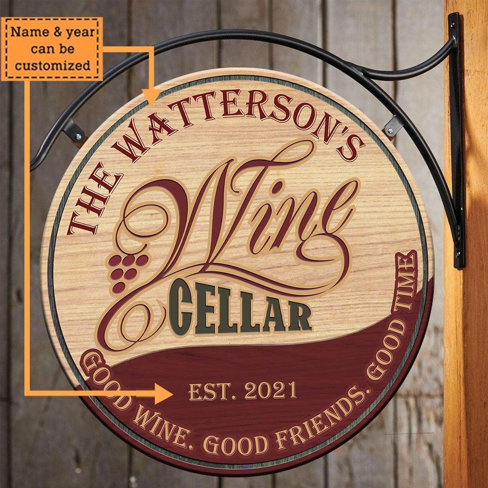 Personalized Wine Cellar Wood Round Sign.