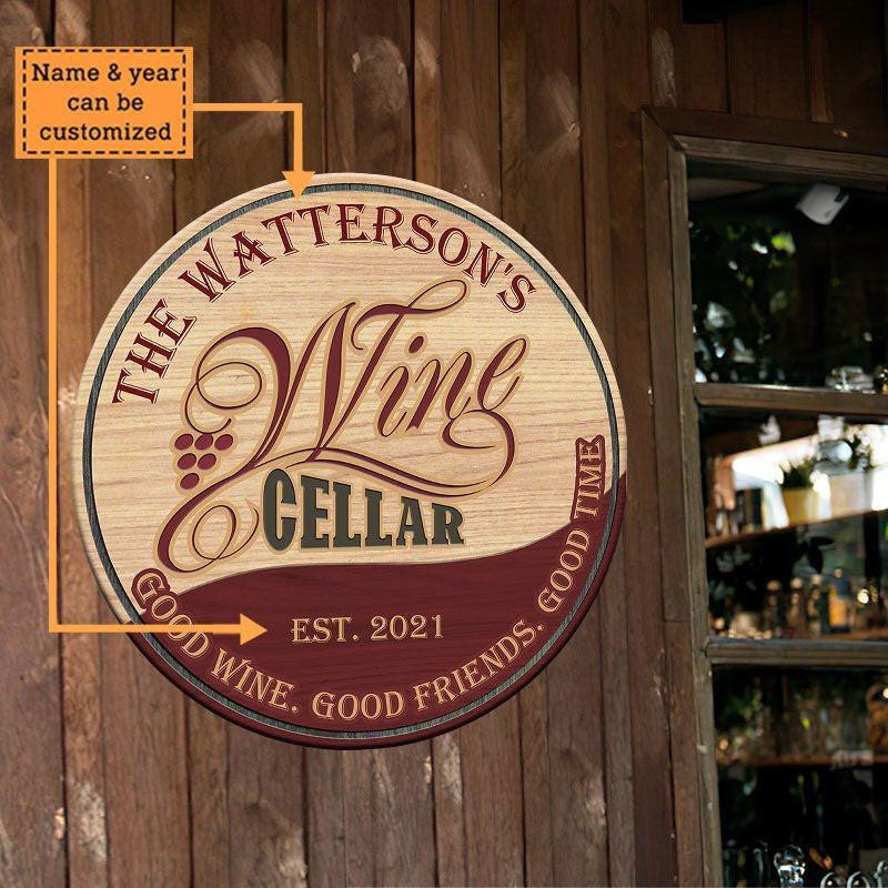 Personalized Wine Cellar Wood Round Sign.