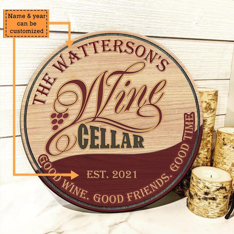 Personalized Wine Cellar Wood Round Sign.
