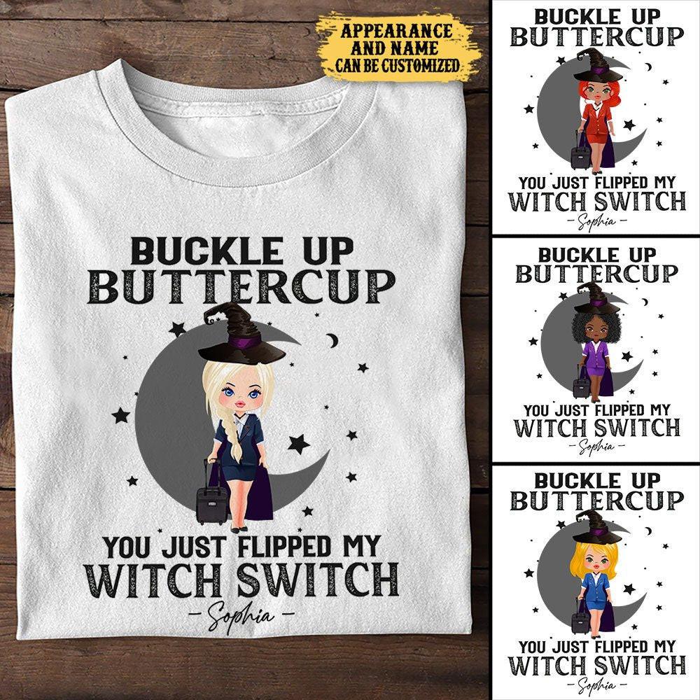 Personalized You Just Flipped My Witch Switch Flight Attendant Halloween Shirt.