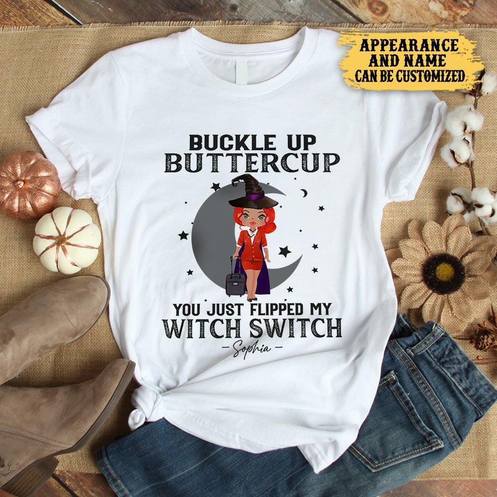 Personalized You Just Flipped My Witch Switch Flight Attendant Halloween Shirt.