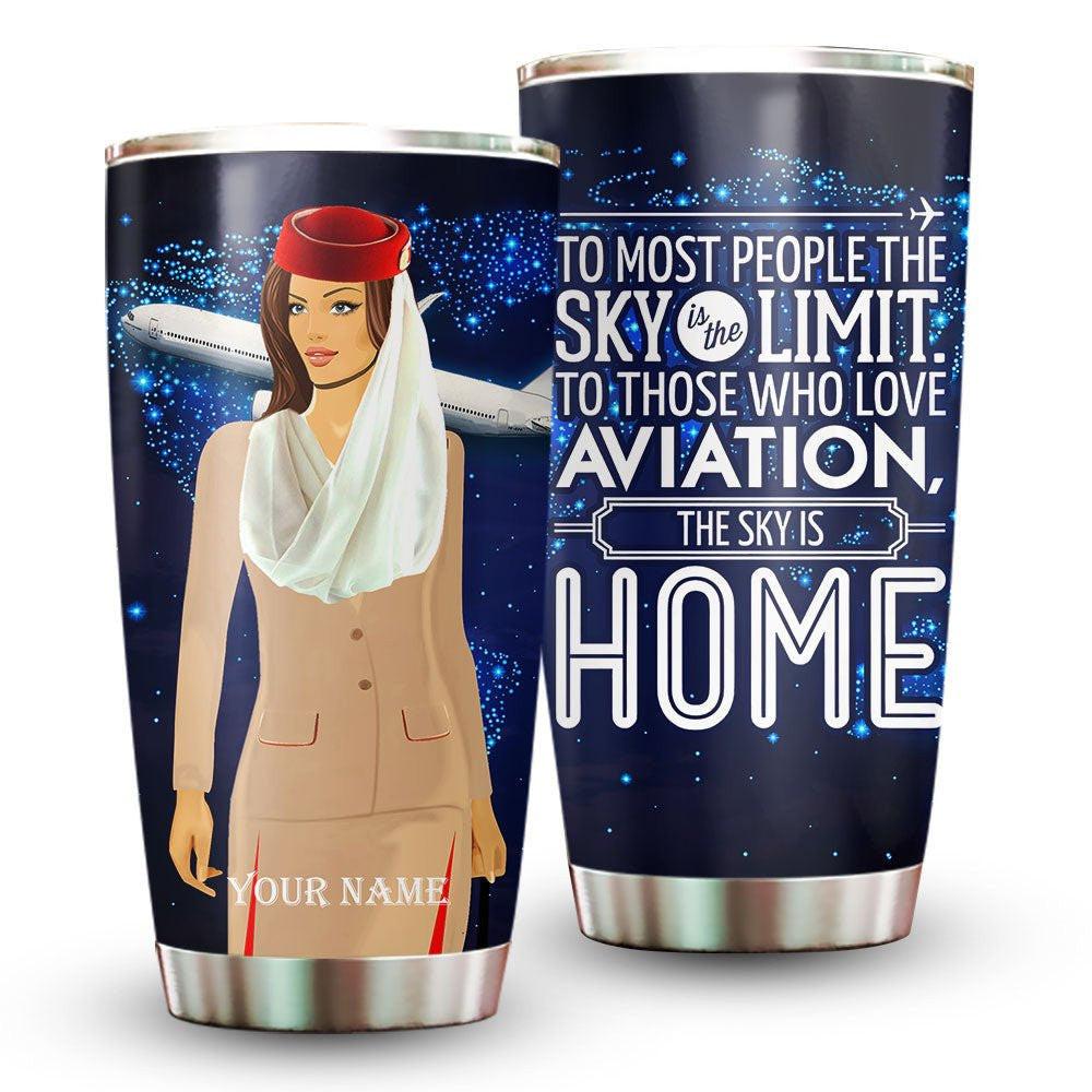 The Sky Is Home Flight Attendant - Personalized Tumbler.