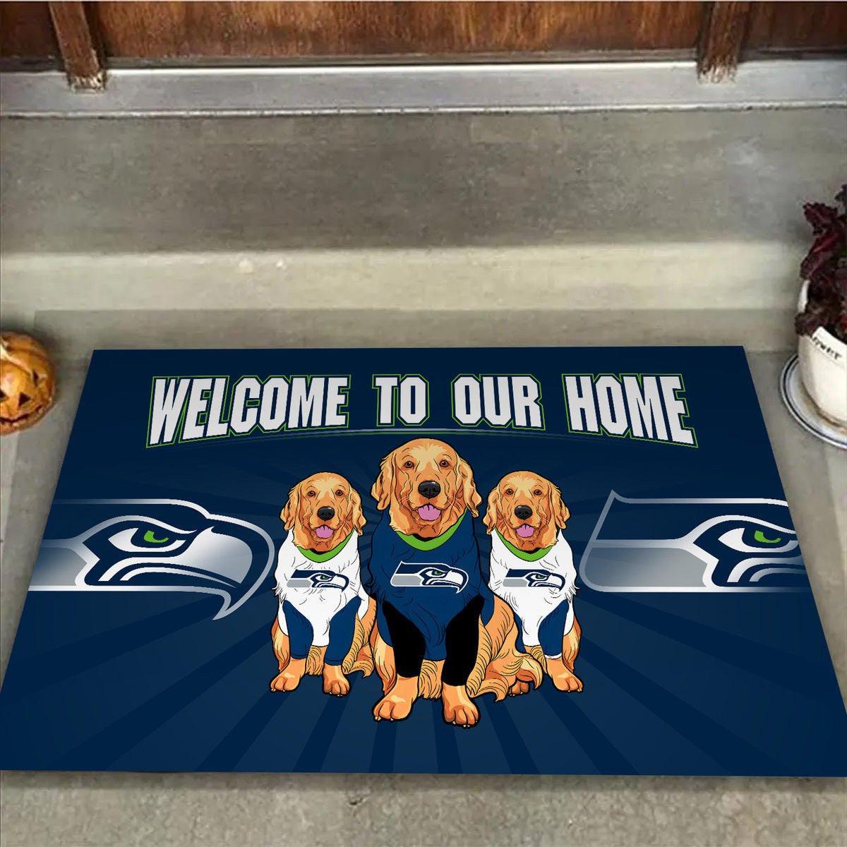 Welcome Our Home - Seattle SH, Golden Retriever - Anti Slip Indoor Doormat.