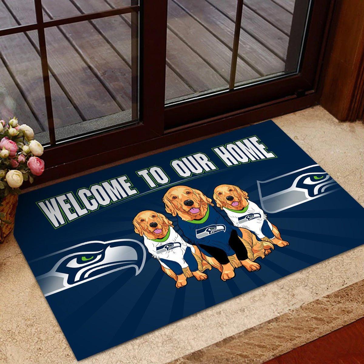 Welcome Our Home - Seattle SH, Golden Retriever - Anti Slip Indoor Doormat.