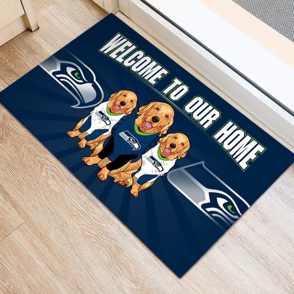 Welcome Our Home - Seattle SH, Golden Retriever - Anti Slip Indoor Doormat.