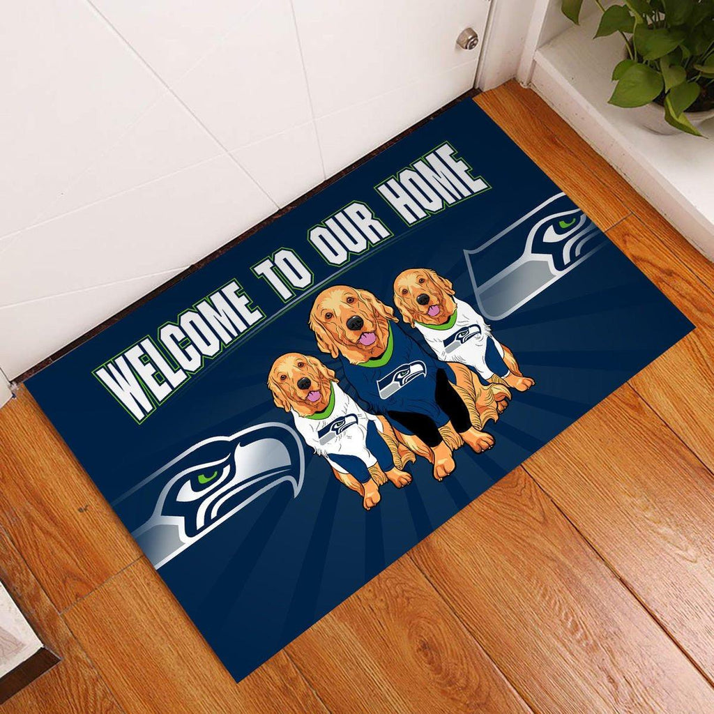 Welcome Our Home - Seattle SH, Golden Retriever - Anti Slip Indoor Doormat.